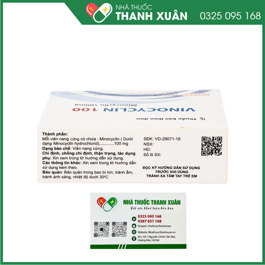 Thuốc Vinocyclin 100 Medisun điều trị mụn trứng cá, nhiễm trùng đường hô hấp